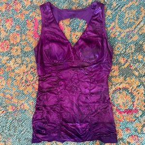 Vibrant Purple Rusched Top with Floral Print | Size M | Studio Y